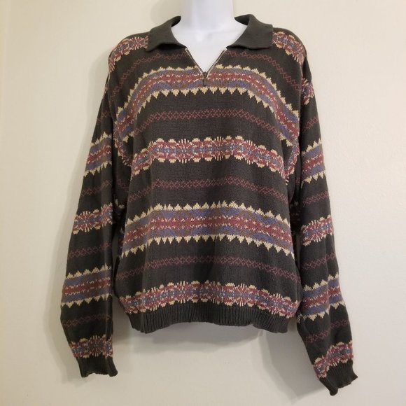 Vintage‎ Im a Plum M Quarter Zip Striped Green Sweater Cotton USA - Picture 1 of 6
